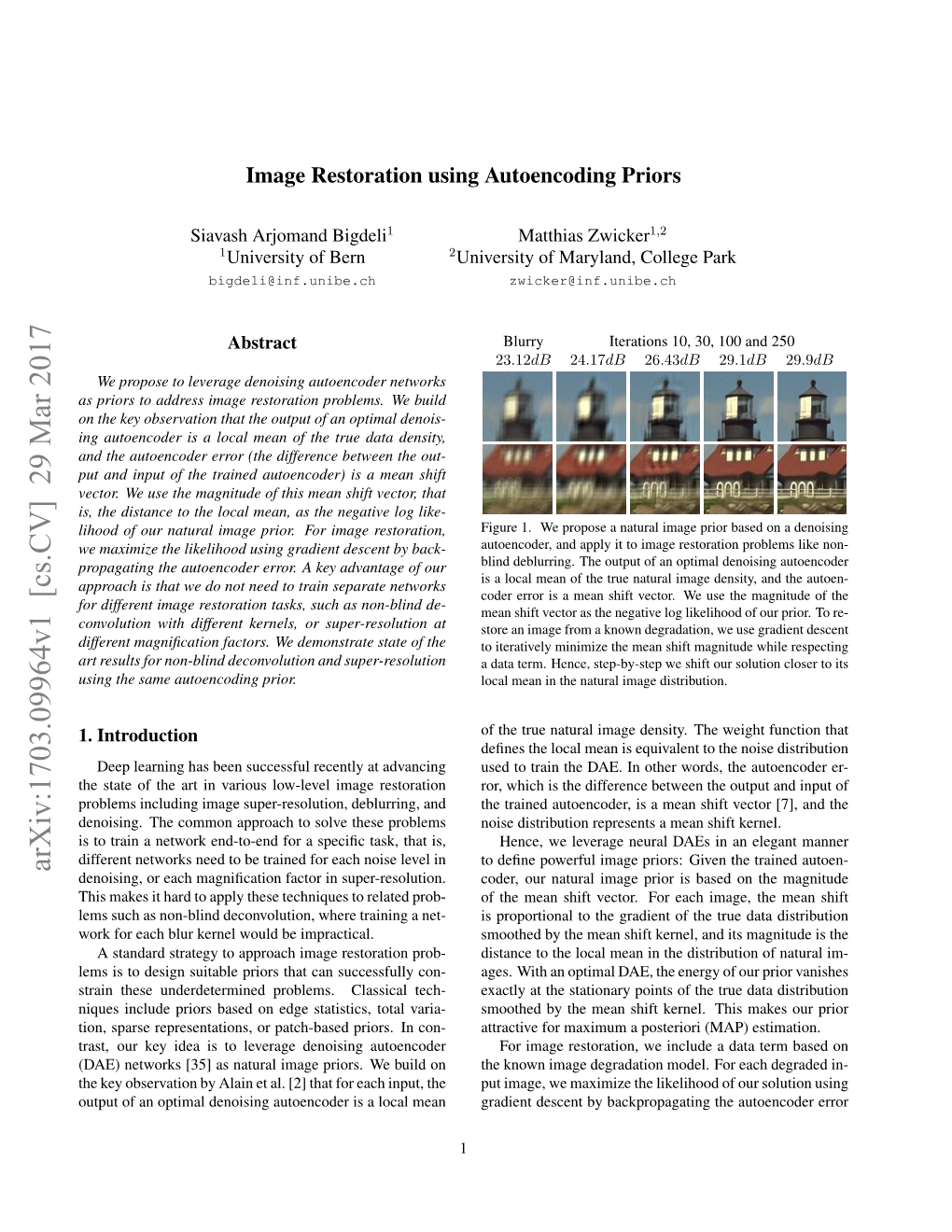 Arxiv:1703.09964V1 [Cs.CV] 29 Mar 2017 Denoising, Or Each Magniﬁcation Factor in Super-Resolution