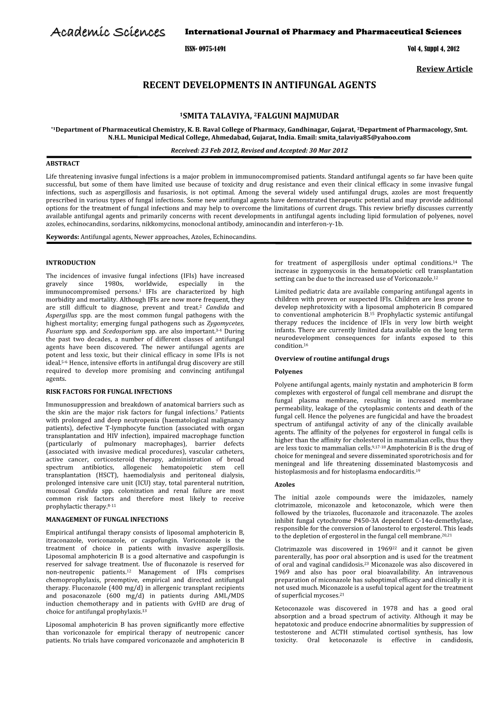 Recent Developments in Antifungal Agents