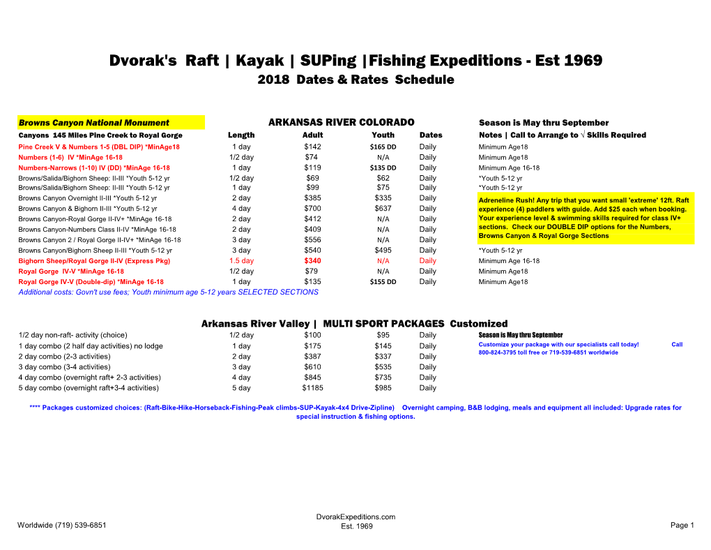 Fishing Expeditions - Est 1969 2018 Dates & Rates Schedule