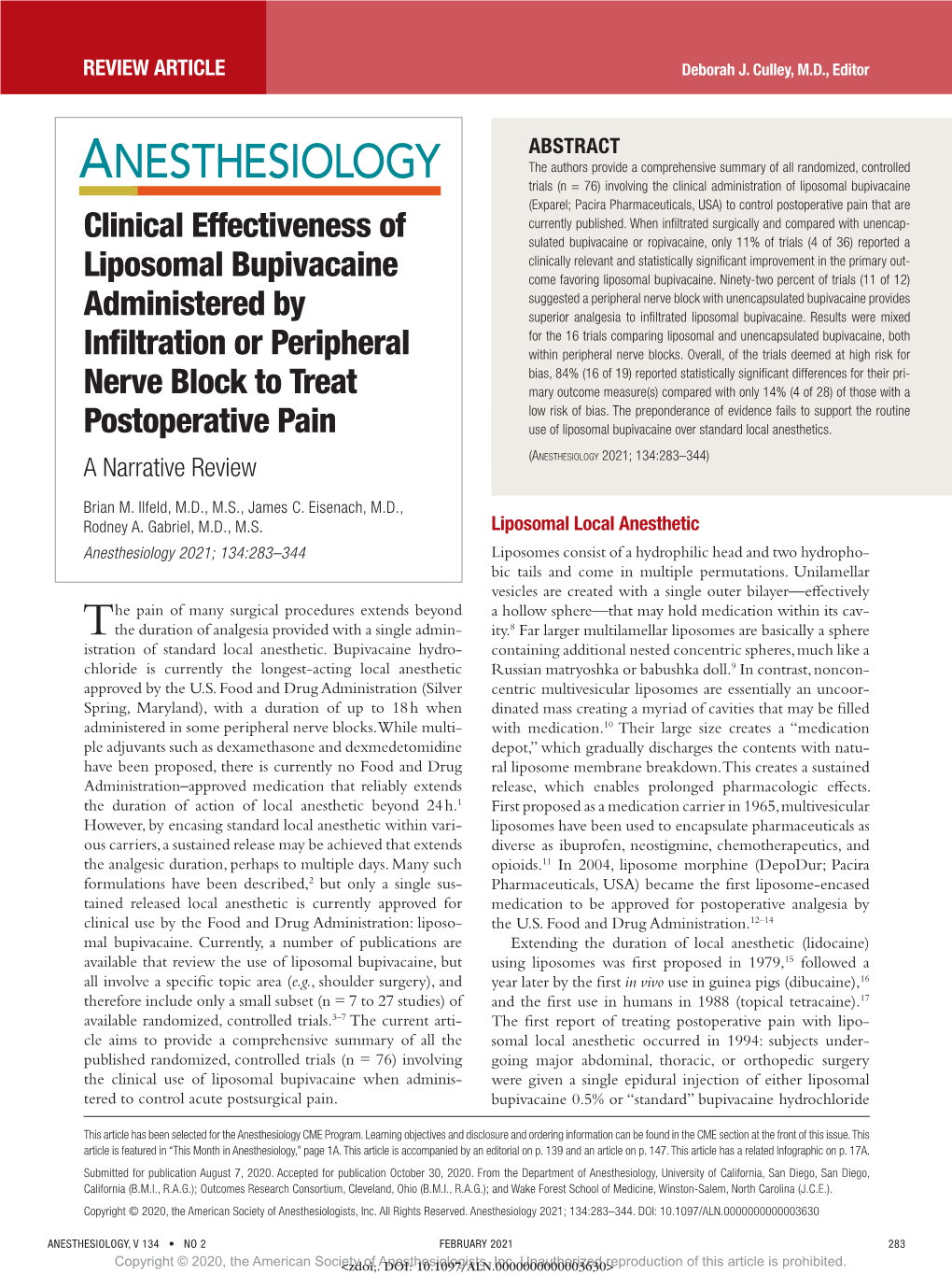 Clinical Effectiveness of Liposomal Bupivacaine