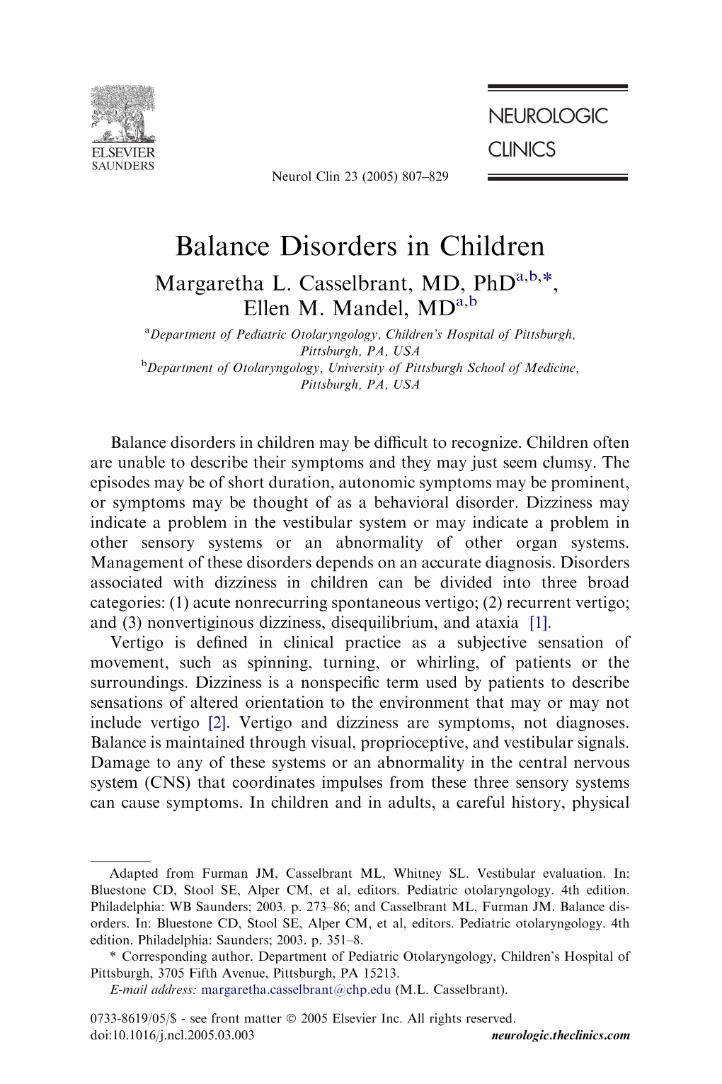 Balance Disorders in Children Margaretha L