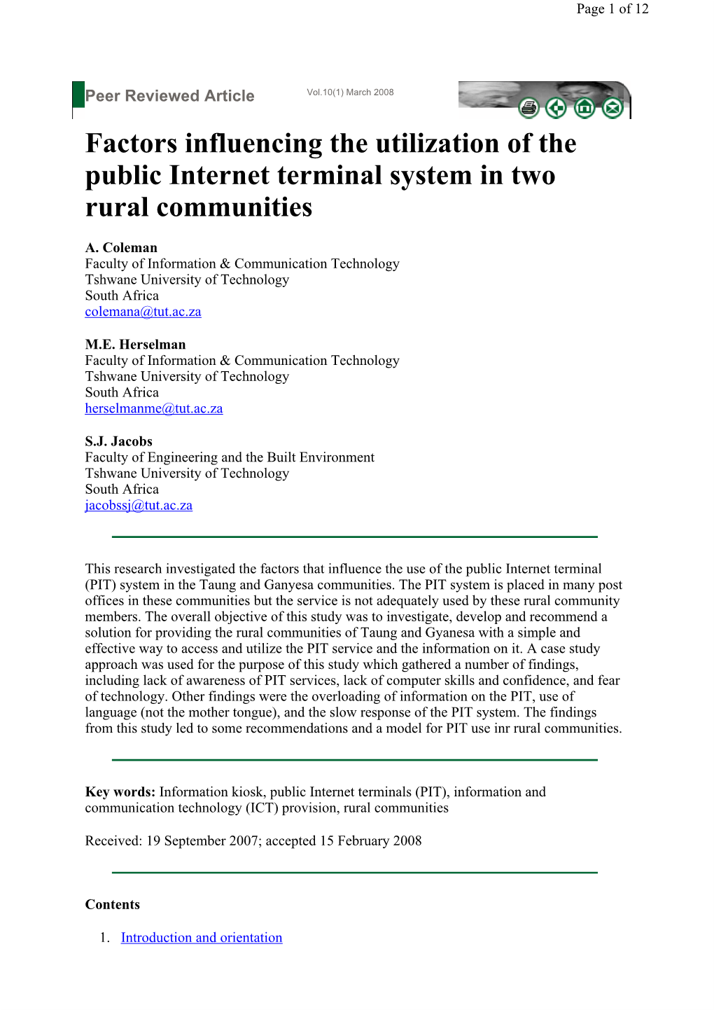 Factors Influencing the Utilization of the Public Internet Terminal System in Two Rural Communities