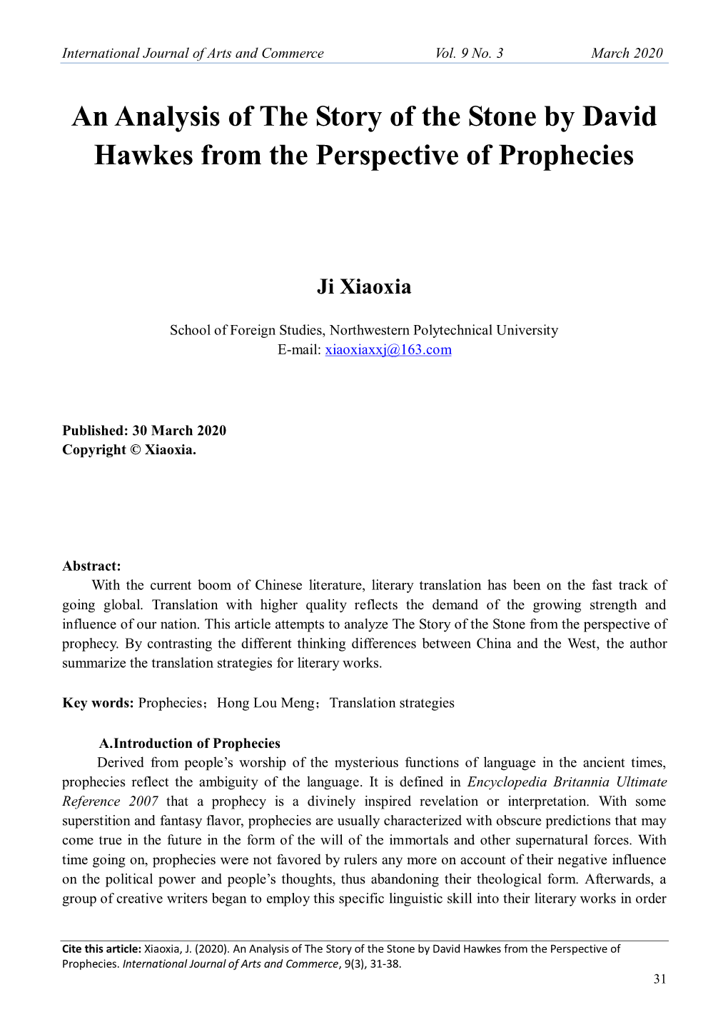 An Analysis of the Story of the Stone by David Hawkes from the Perspective of Prophecies