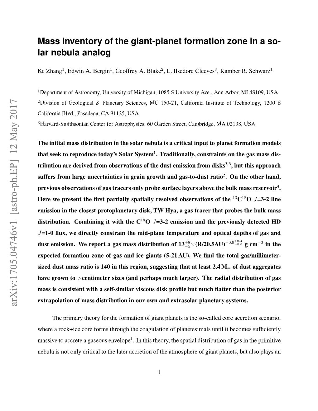 Mass Inventory of the Giant-Planet Formation Zone in a So- Lar Nebula Analog