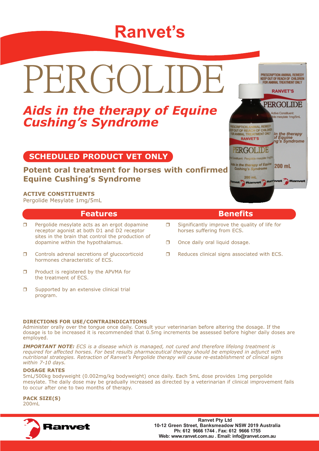 PERGOLIDE Aids in the Therapy of Equine Cushing’S Syndrome