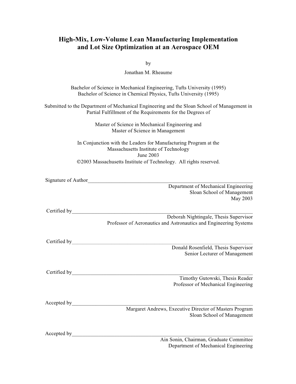 High-Mix, Low-Volume Lean Manufacturing Implementation and Lot Size Optimization at an Aerospace OEM