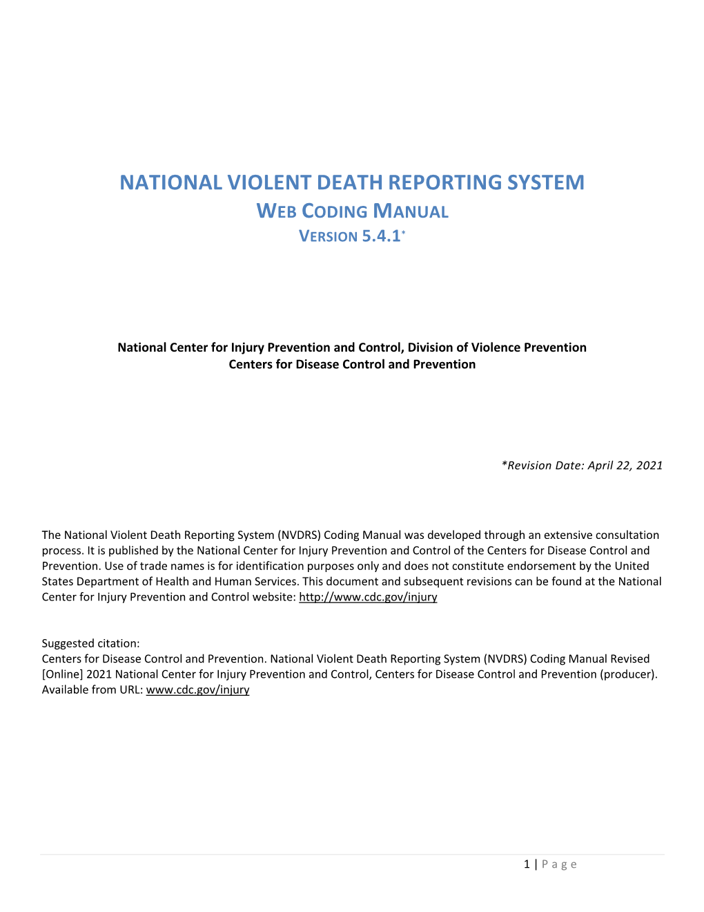 National Violent Death Reporting System Web Coding Manual Version 5.4.1*