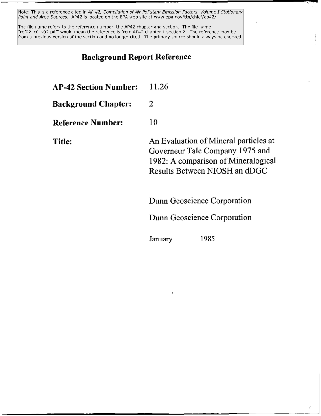 2 an Evaluation of Mineral Particles at Governeur Talc Company 1975 And