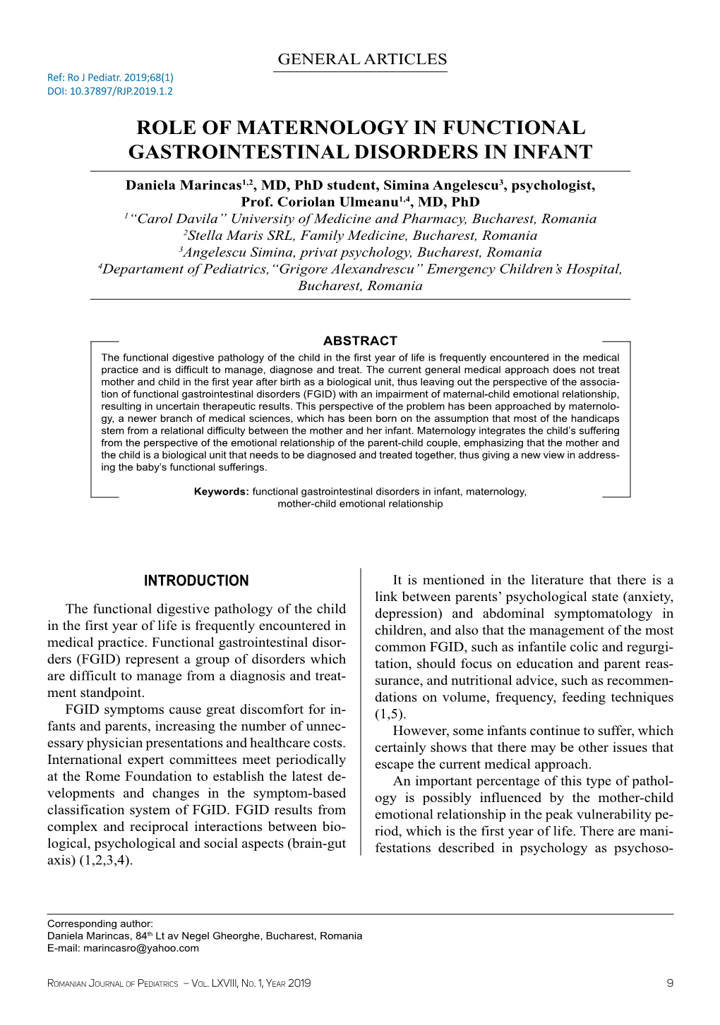 Role of Maternology in Functional Gastrointestinal Disorders in Infant