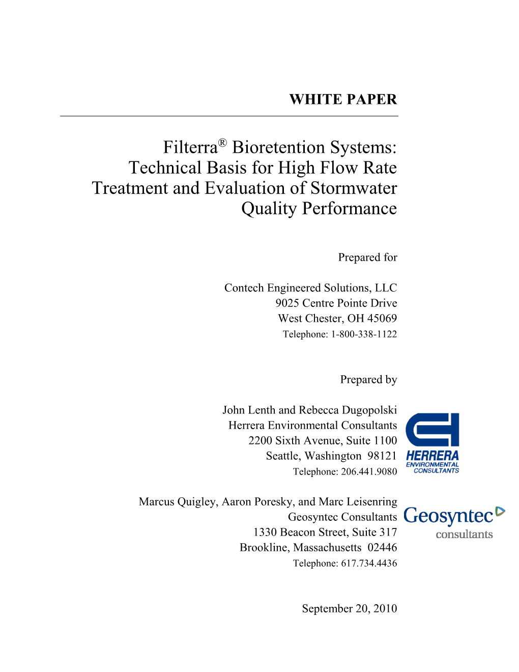 Technical Basis for High Flow Rate Treatment in the Filterra