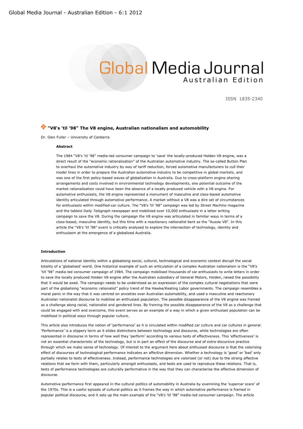 Global Media Journal - Australian Edition - 6:1 2012