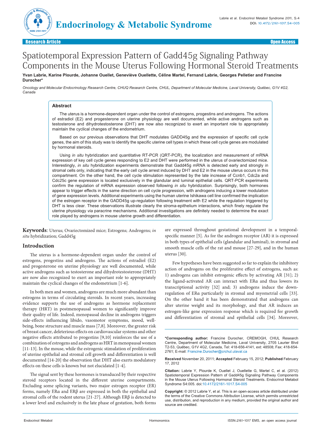 Spatiotemporal Expression Pattern of Gadd45g Signaling Pathway