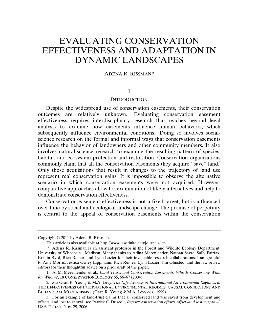 Evaluating Conservation Effectiveness and Adaptation in Dynamic Landscapes