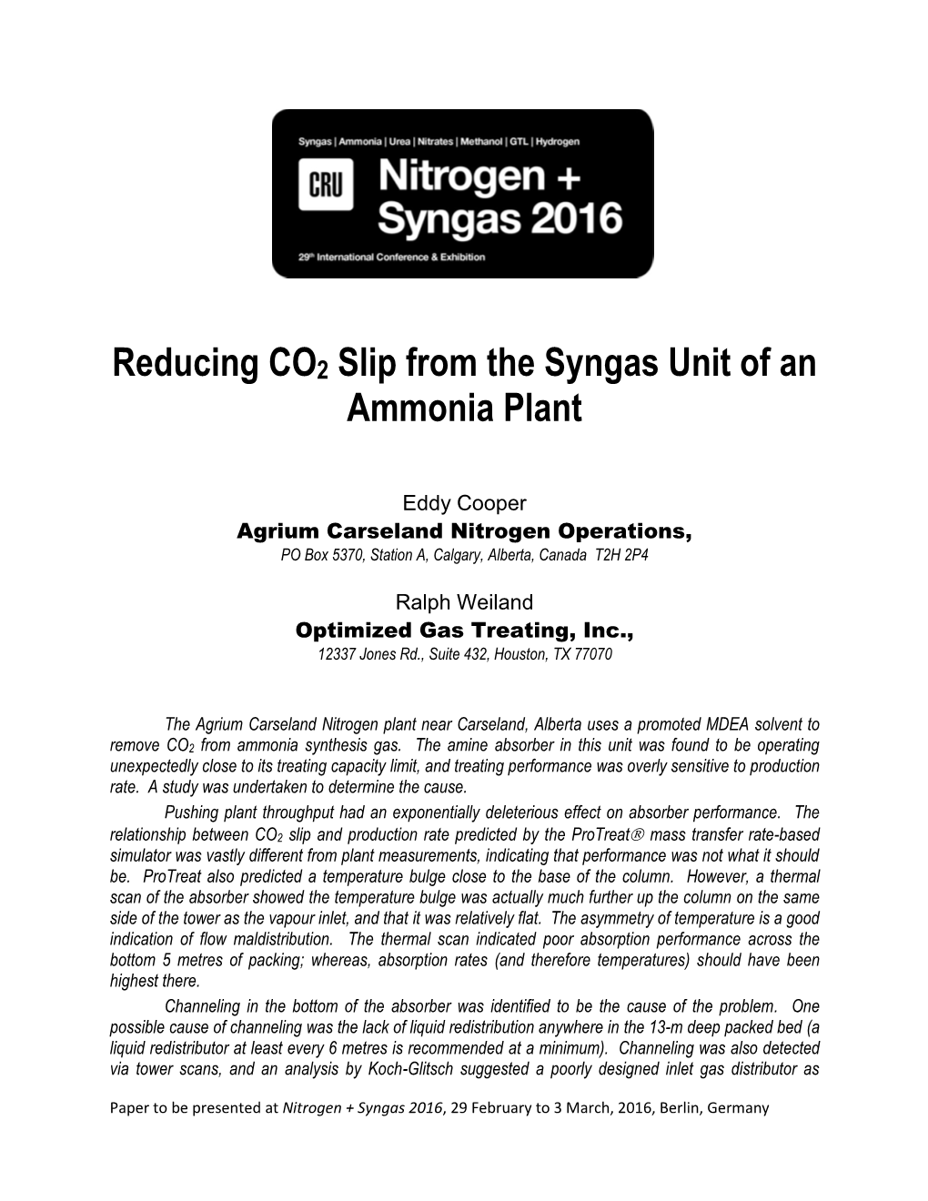 Reducing CO2 Slip from the Syngas Unit of an Ammonia Plant