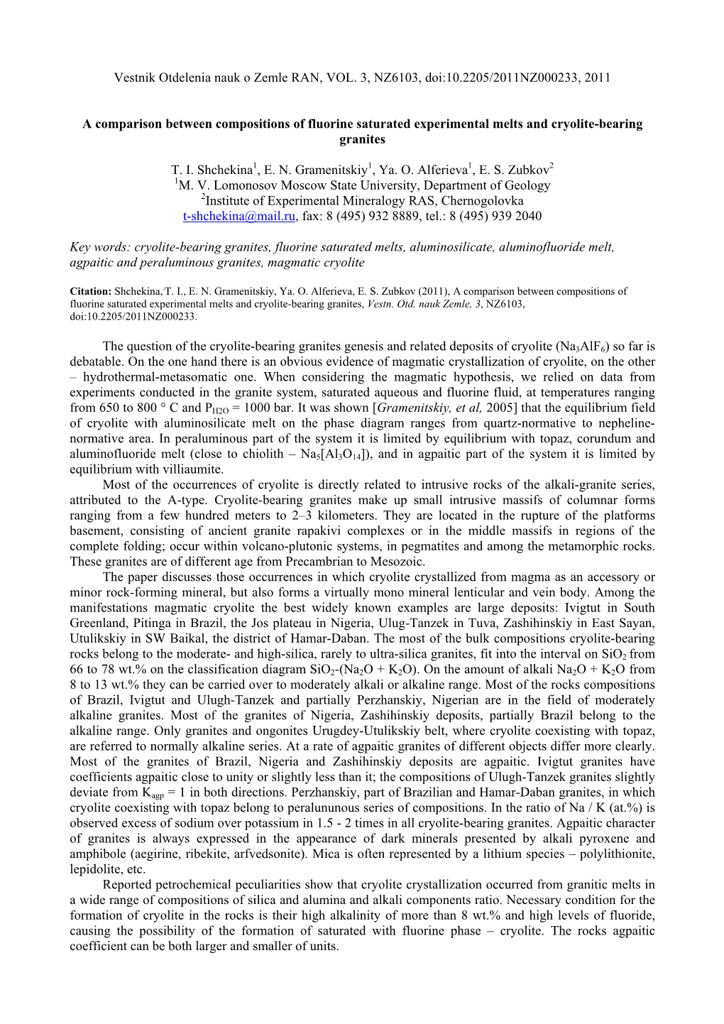 Vestnik Otdelenia Nauk O Zemle RAN, VOL. 3, NZ6103, Doi:10.2205/2011NZ000233, 2011