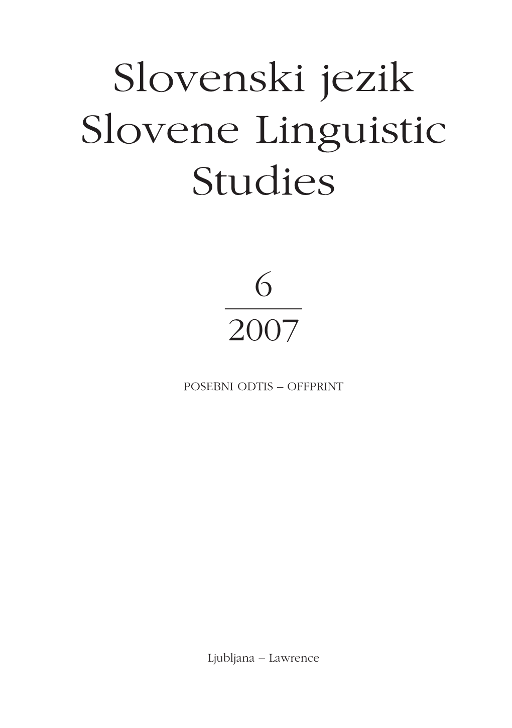 Slovenski Jezik Slovene Linguistic Studies