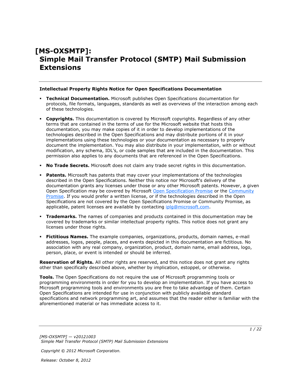 [MS-OXSMTP]: Simple Mail Transfer Protocol (SMTP) Mail Submission Extensions