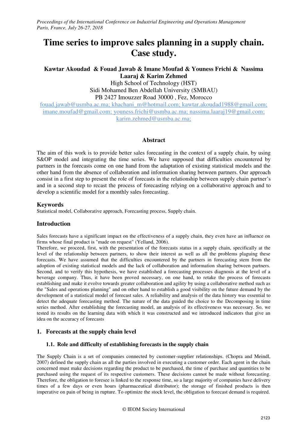 ID 394 Time Series to Improve Sales Planning in a Supply Chain. Case