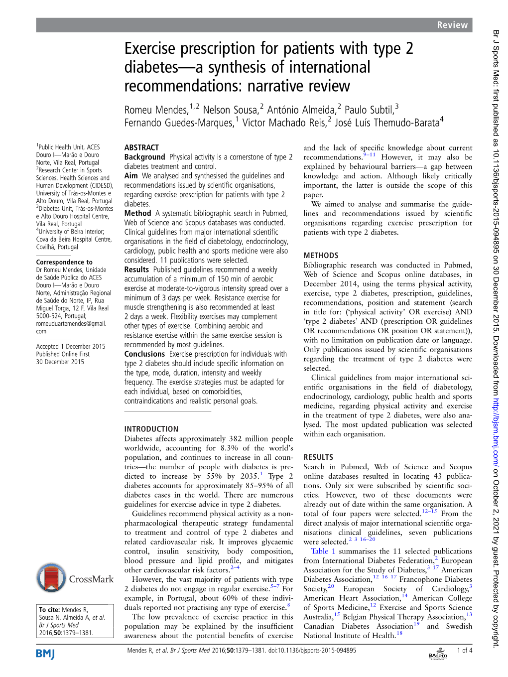 Exercise Prescription for Patients with Type 2 Diabetes—A Synthesis Of