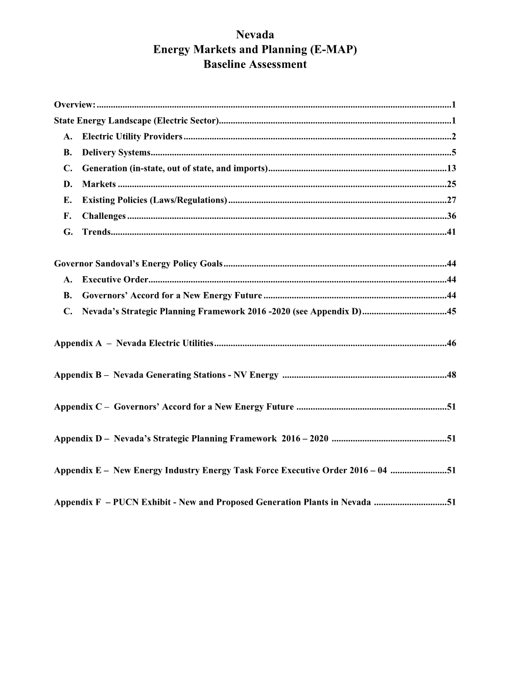 Nevada Energy Markets and Planning (E-MAP) Baseline Assessment