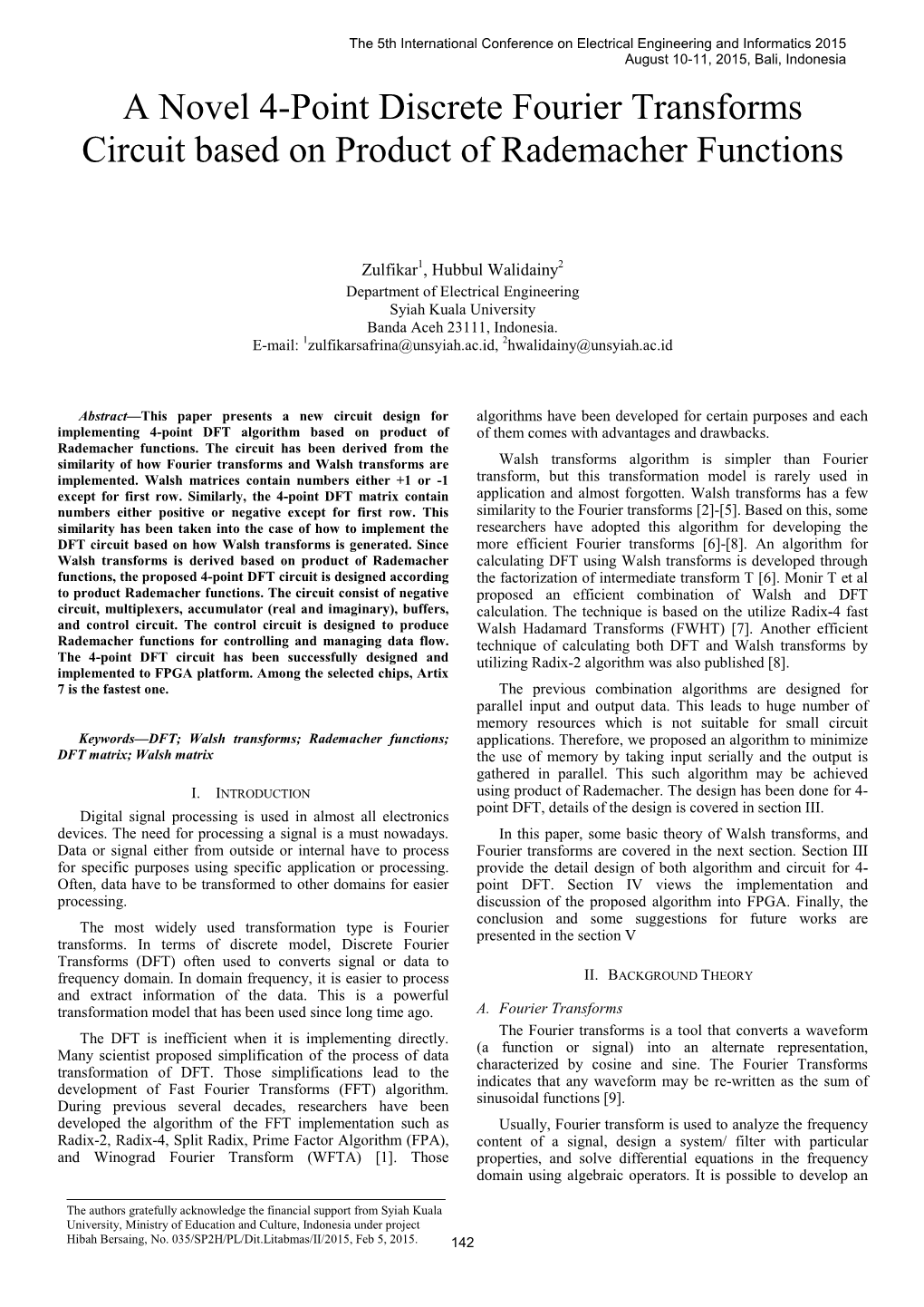 A Novel 4-Point Discrete Fourier Transforms Circuit Based on Product of Rademacher Functions