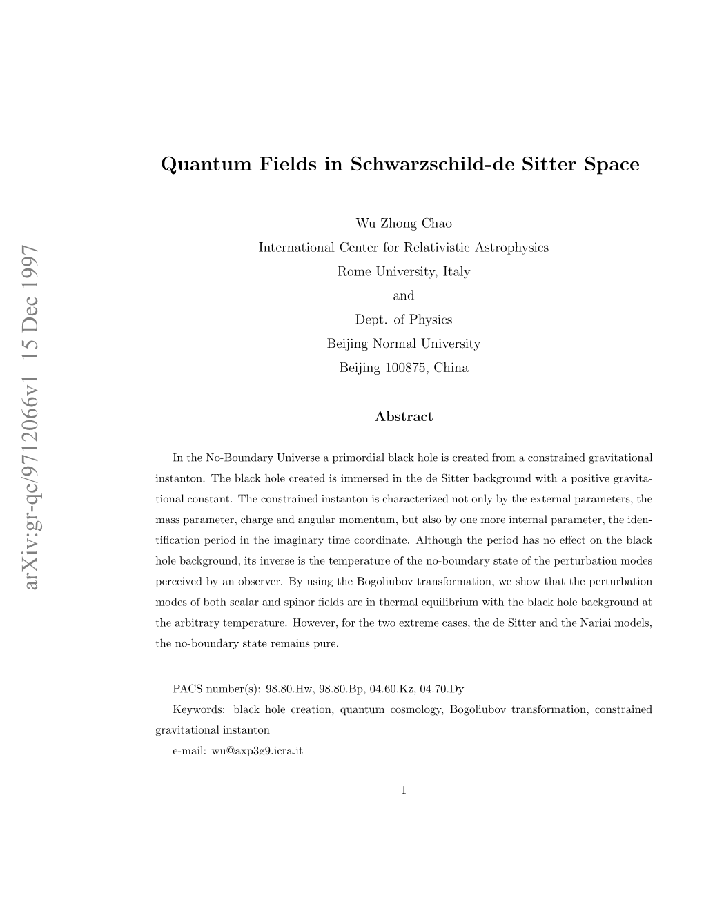 Quantum Fields in Schwarzschild-De Sitter Space