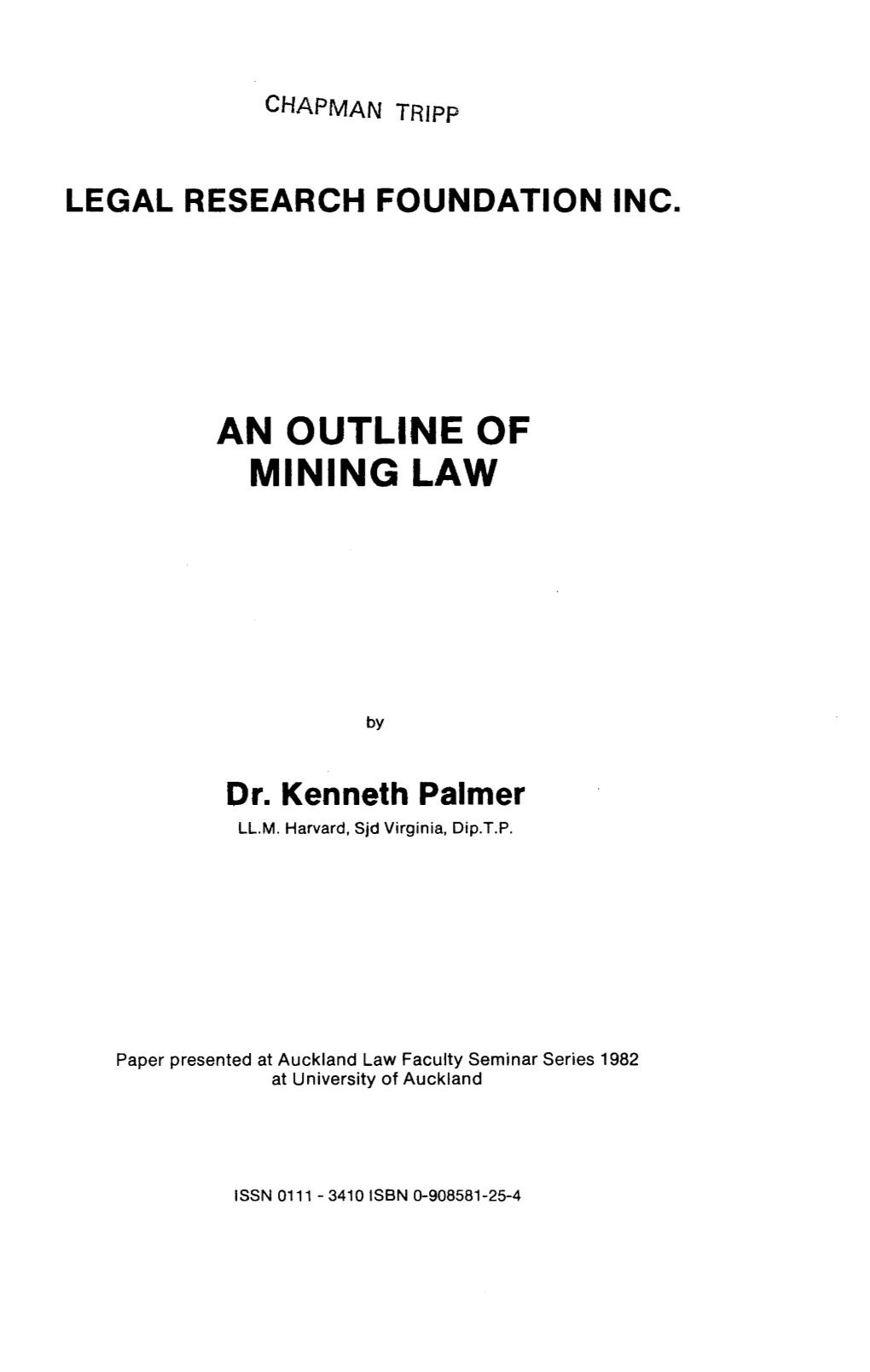 An Outline of Mining Law