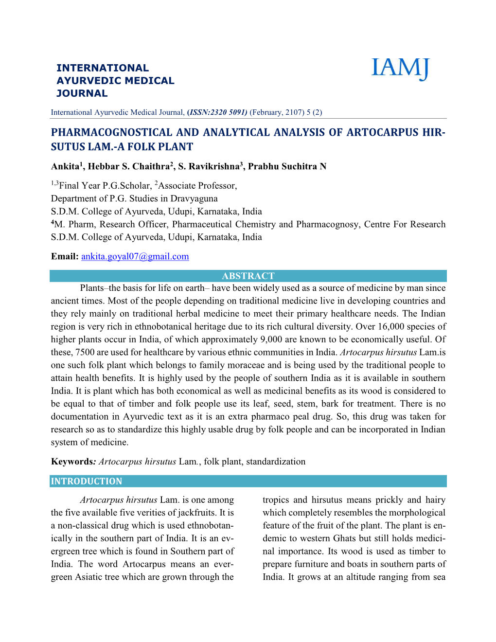 Pharmacognostical and Analytical Analysis of Artocarpus Hirsutus Lam