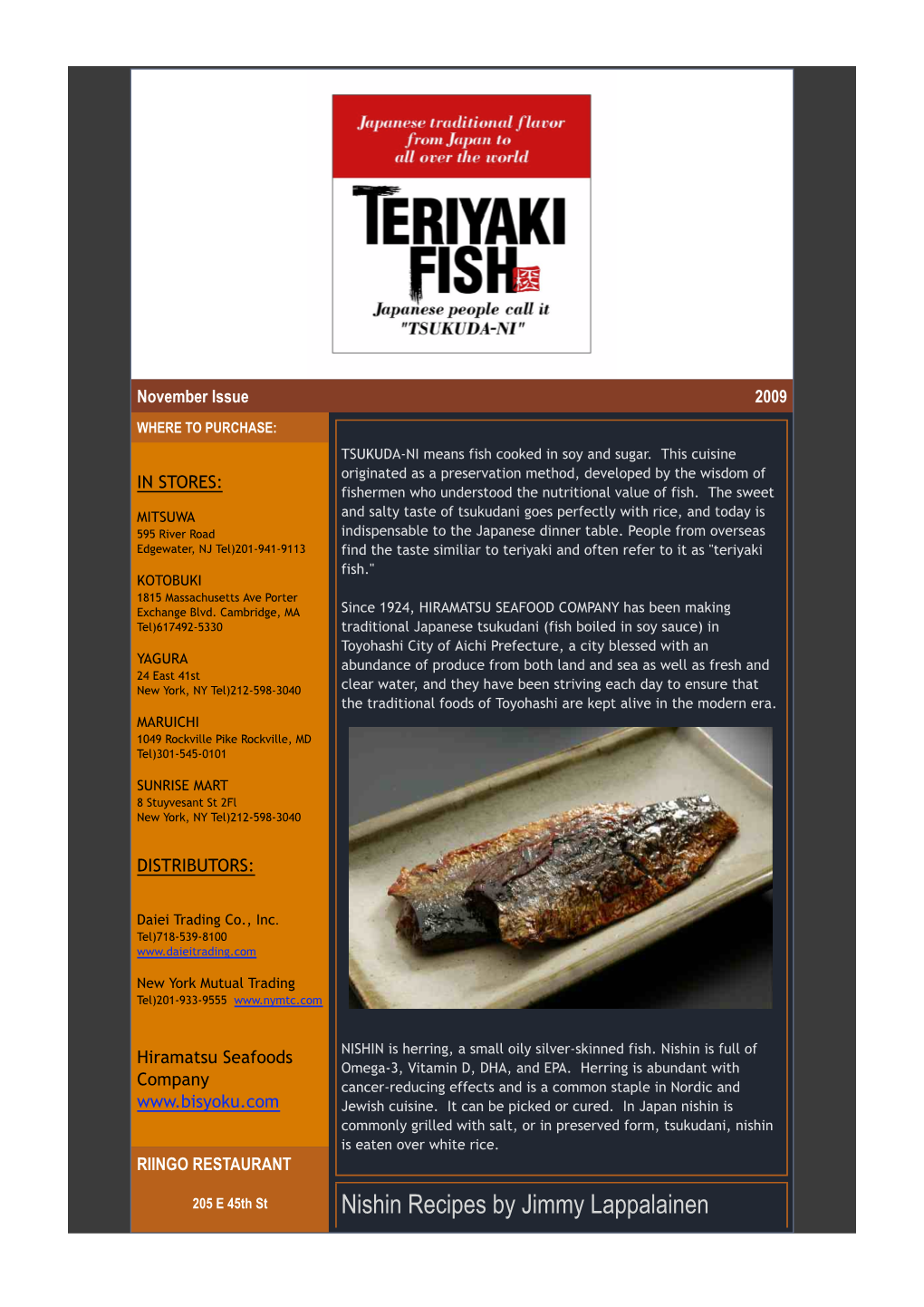 "Tsukudani" Recipes by Chef Jimmy Lappalainen of Riingo