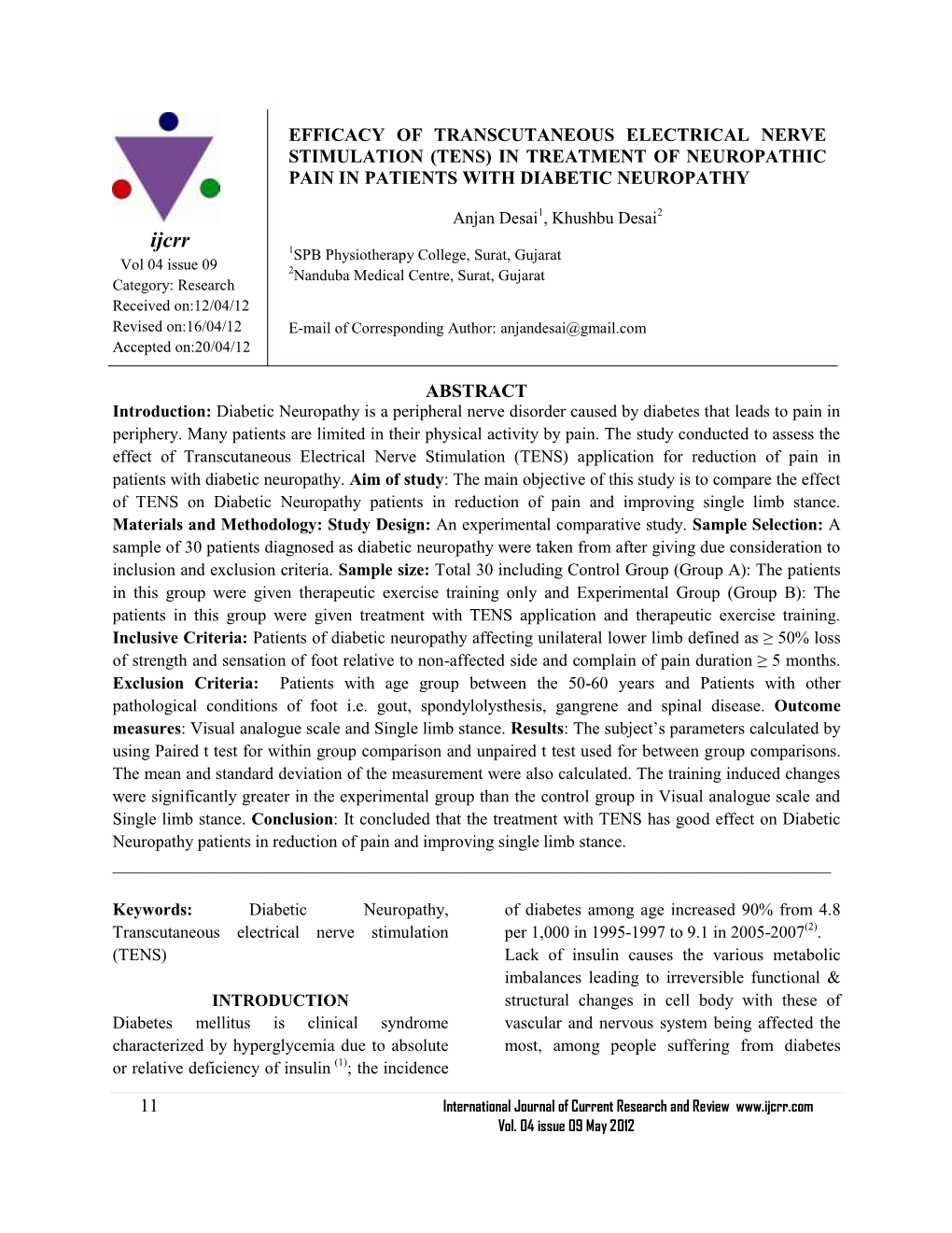 11 Abstract Efficacy of Transcutaneous Electrical