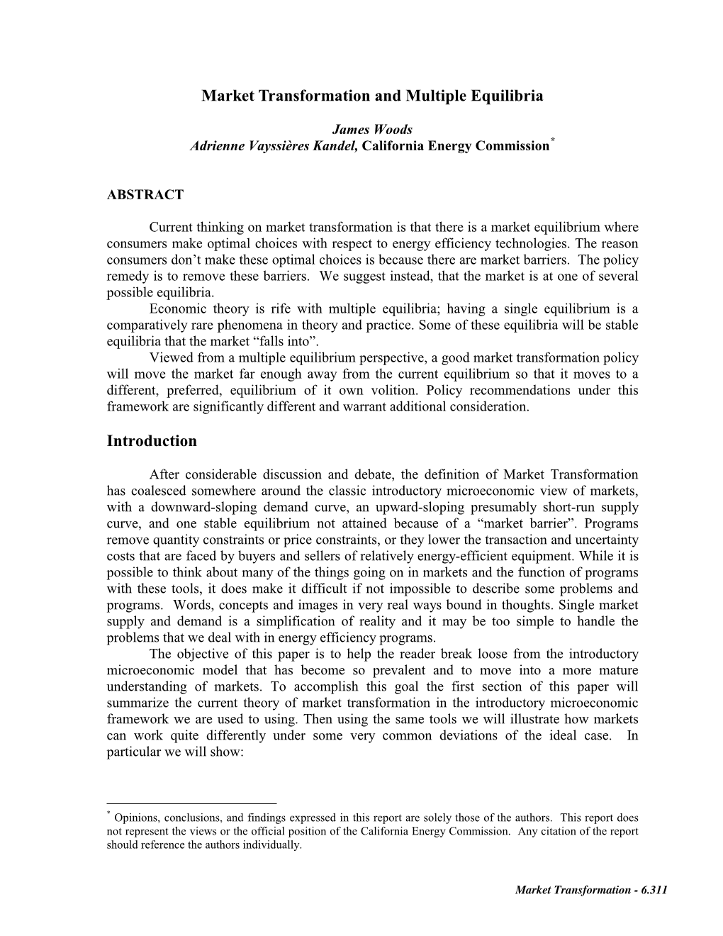 Market Transformation and Multiple Equilibria