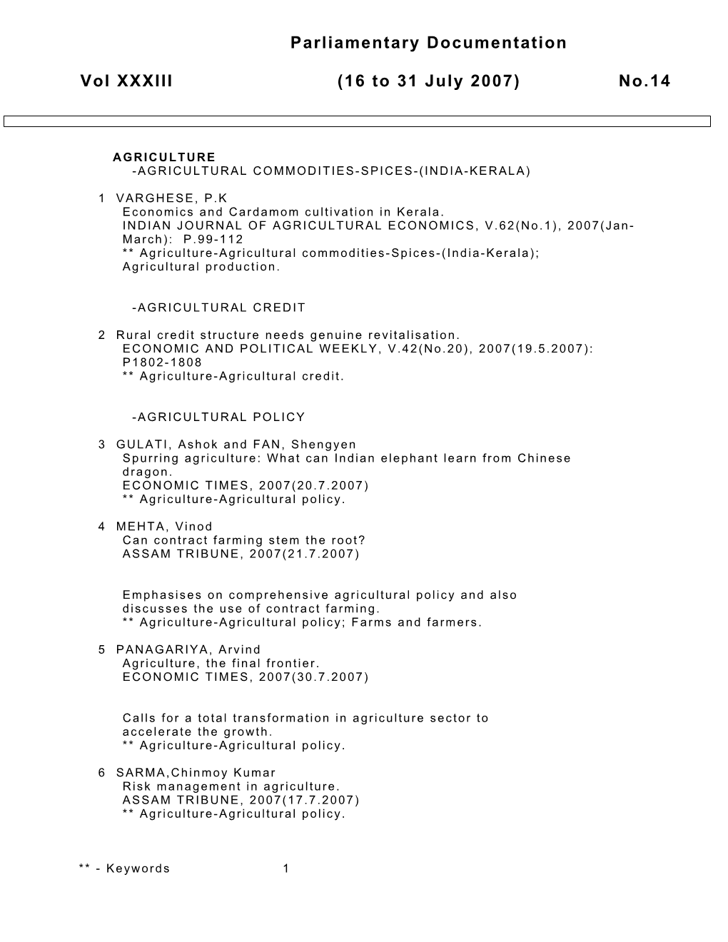 Parliamentary Documentation