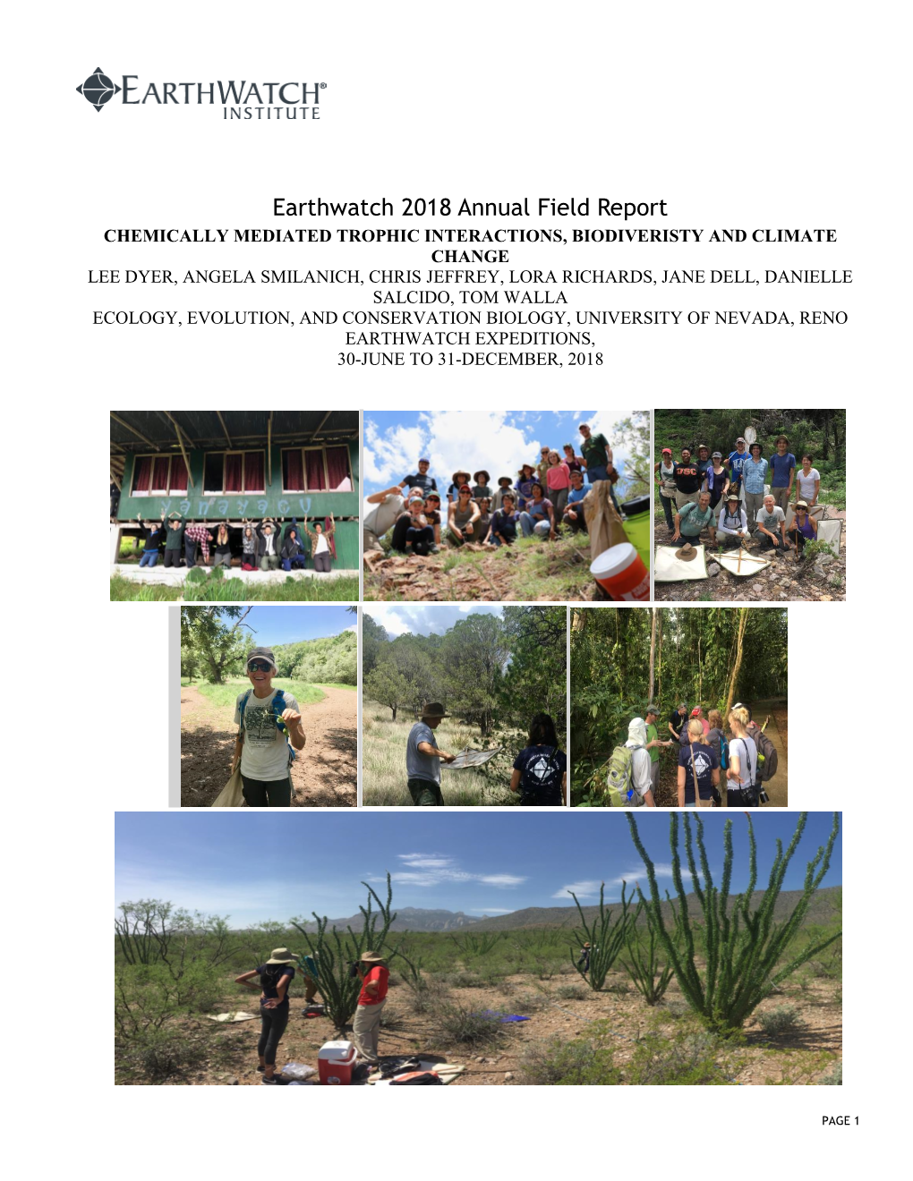 Earthwatch 2018 Annual Field Report