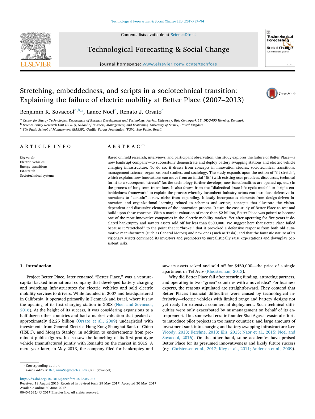 Stretching, Embeddedness, and Scripts in a Sociotechnical Transition: MARK Explaining the Failure of Electric Mobility at Better Place (2007–2013)