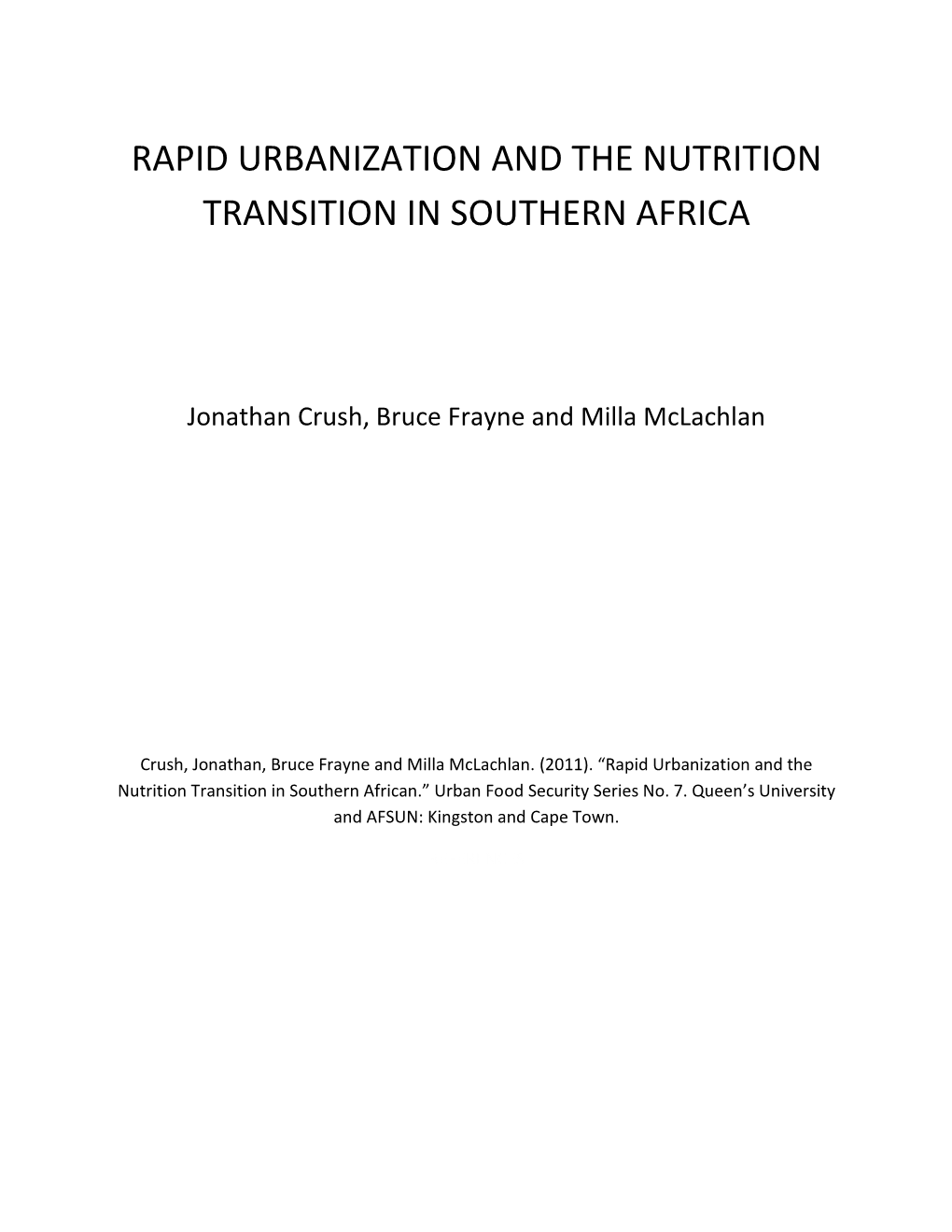 Rapid Urbanization and the Nutrition Transition in Southern Africa