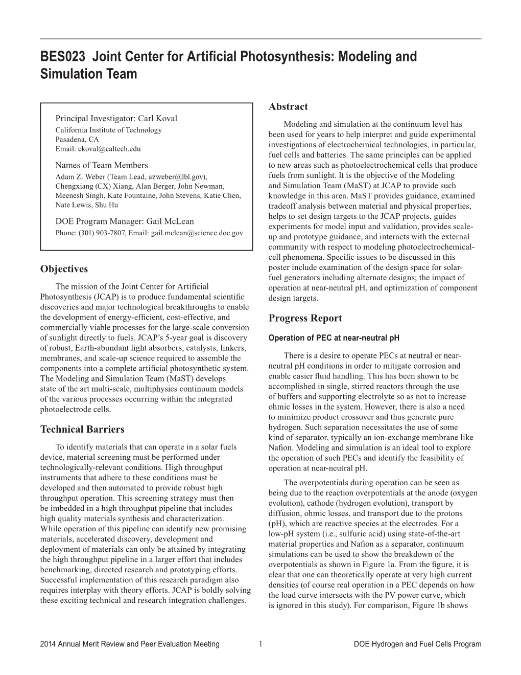 Joint Center for Artificial Photosynthesis: Modeling and Simulation Team