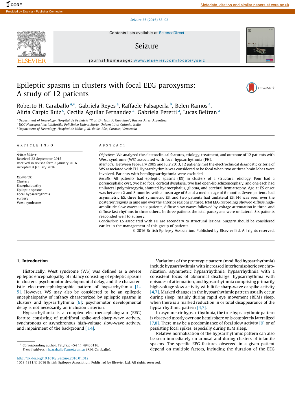 Epileptic Spasms in Clusters with Focal EEG Paroxysms