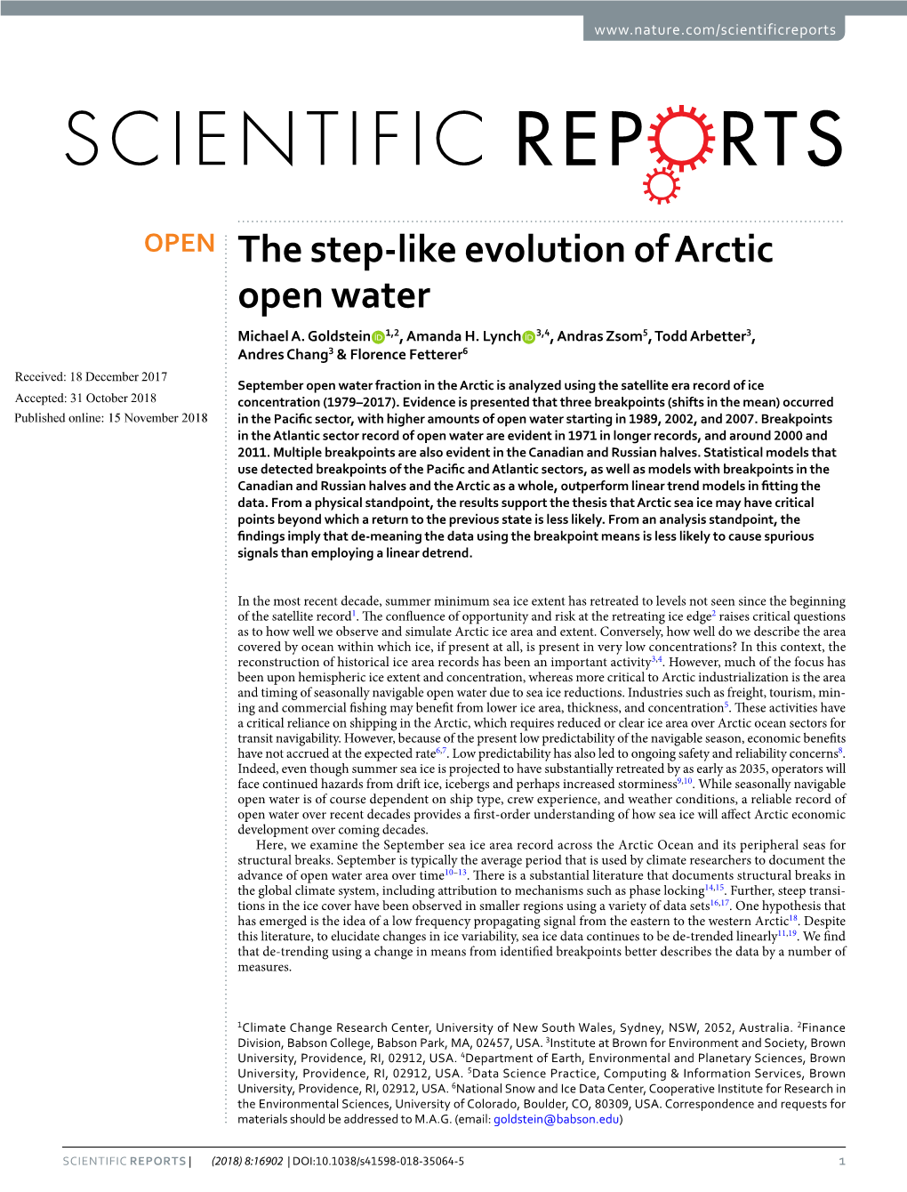 The Step-Like Evolution of Arctic Open Water Michael A