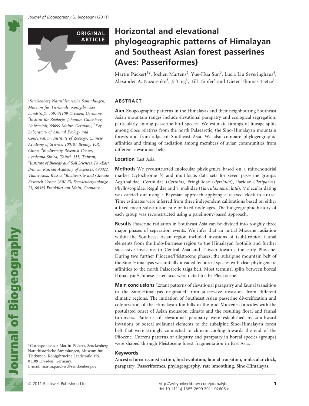 Horizontal and Elevational Phylogeographic Patterns of Himalayan and Southeast Asian Forest Passerines (Aves: Passeriformes)