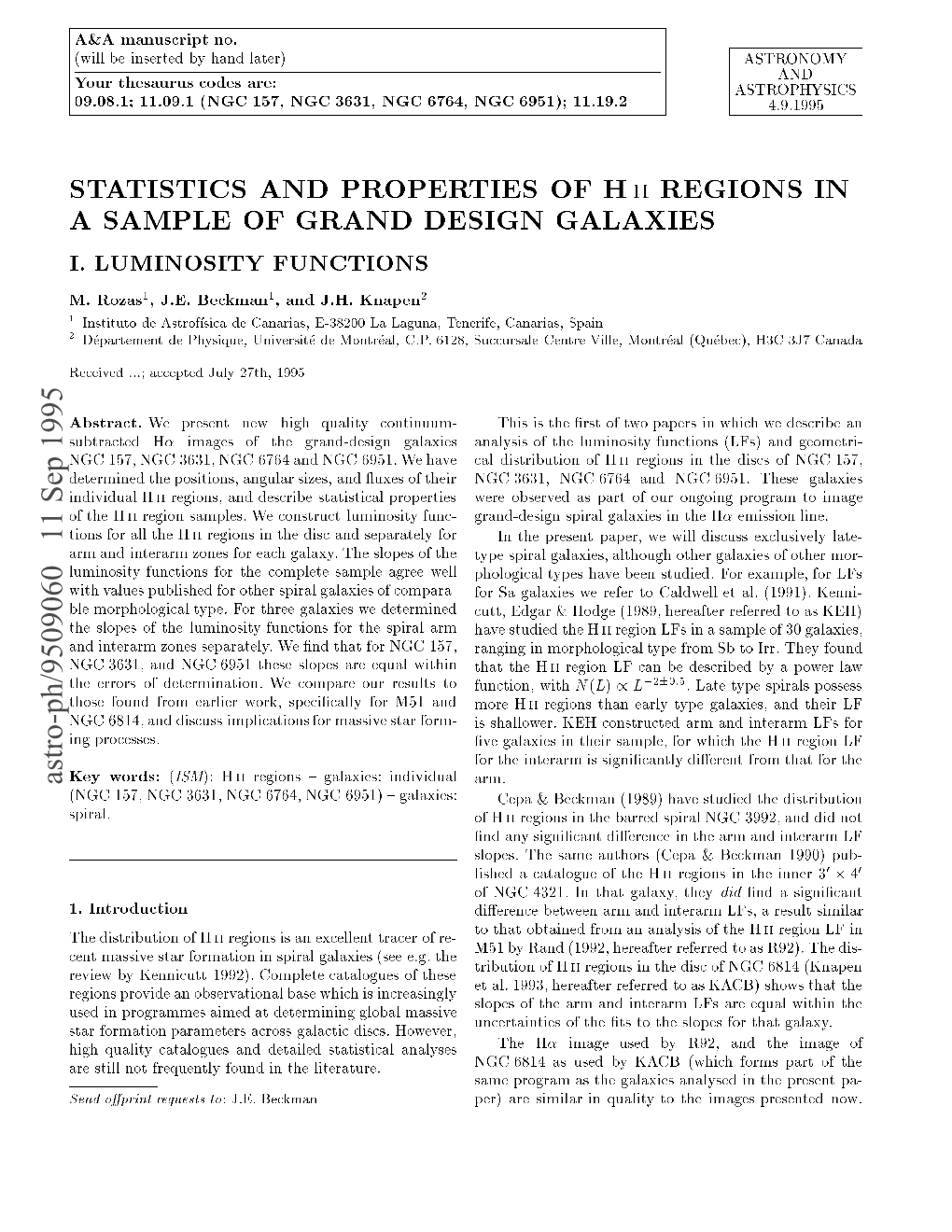 STATISTICS and PROPERTIES of Hii REGIONS in a SAMPLE OF