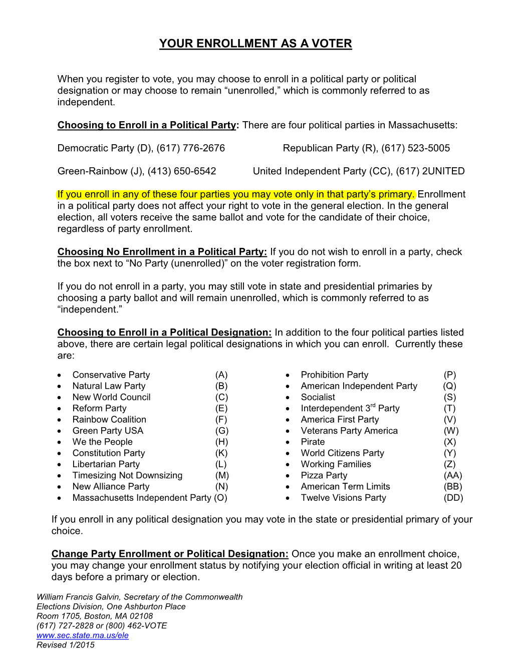 Enrolling in a Political Party