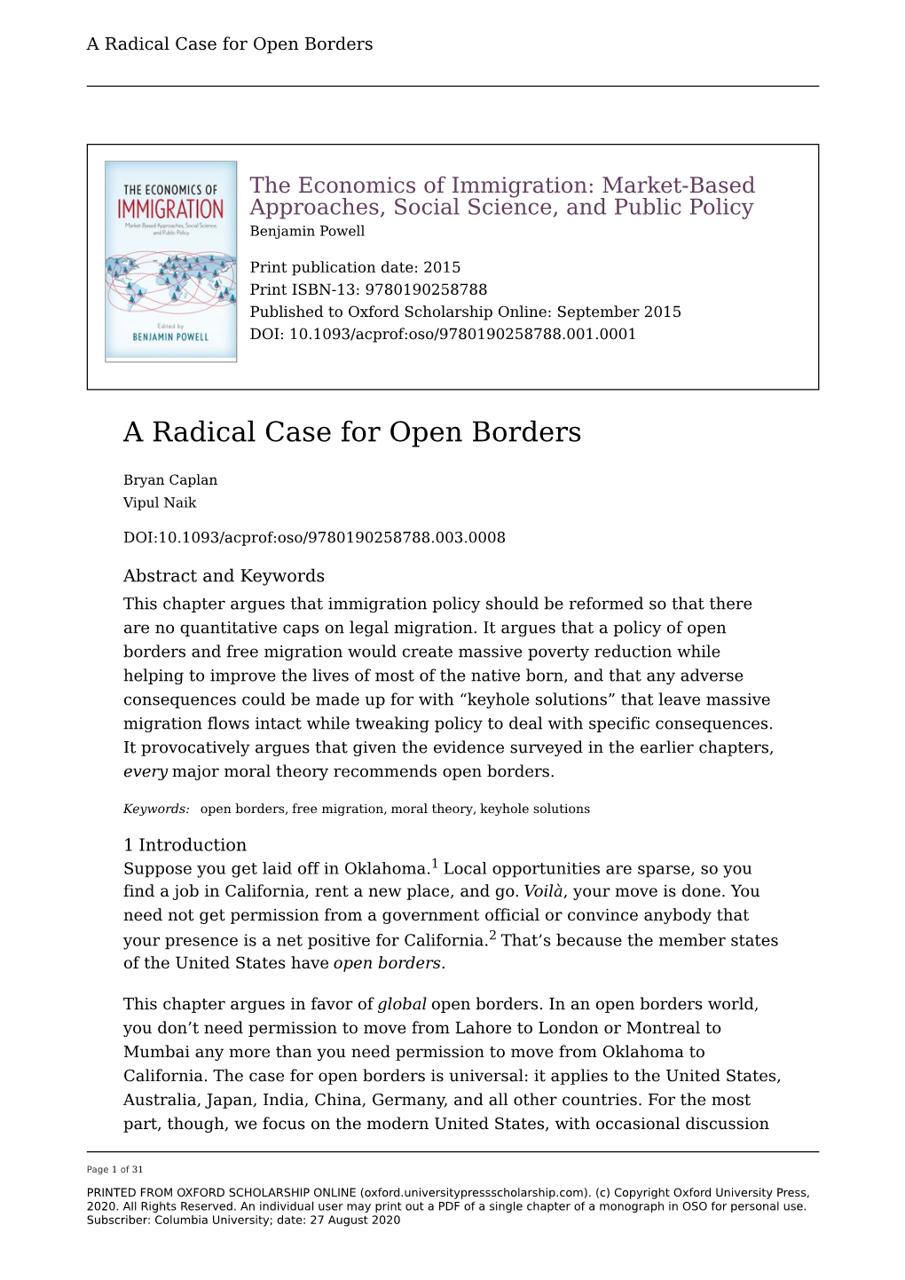 Radical Case for Open Borders