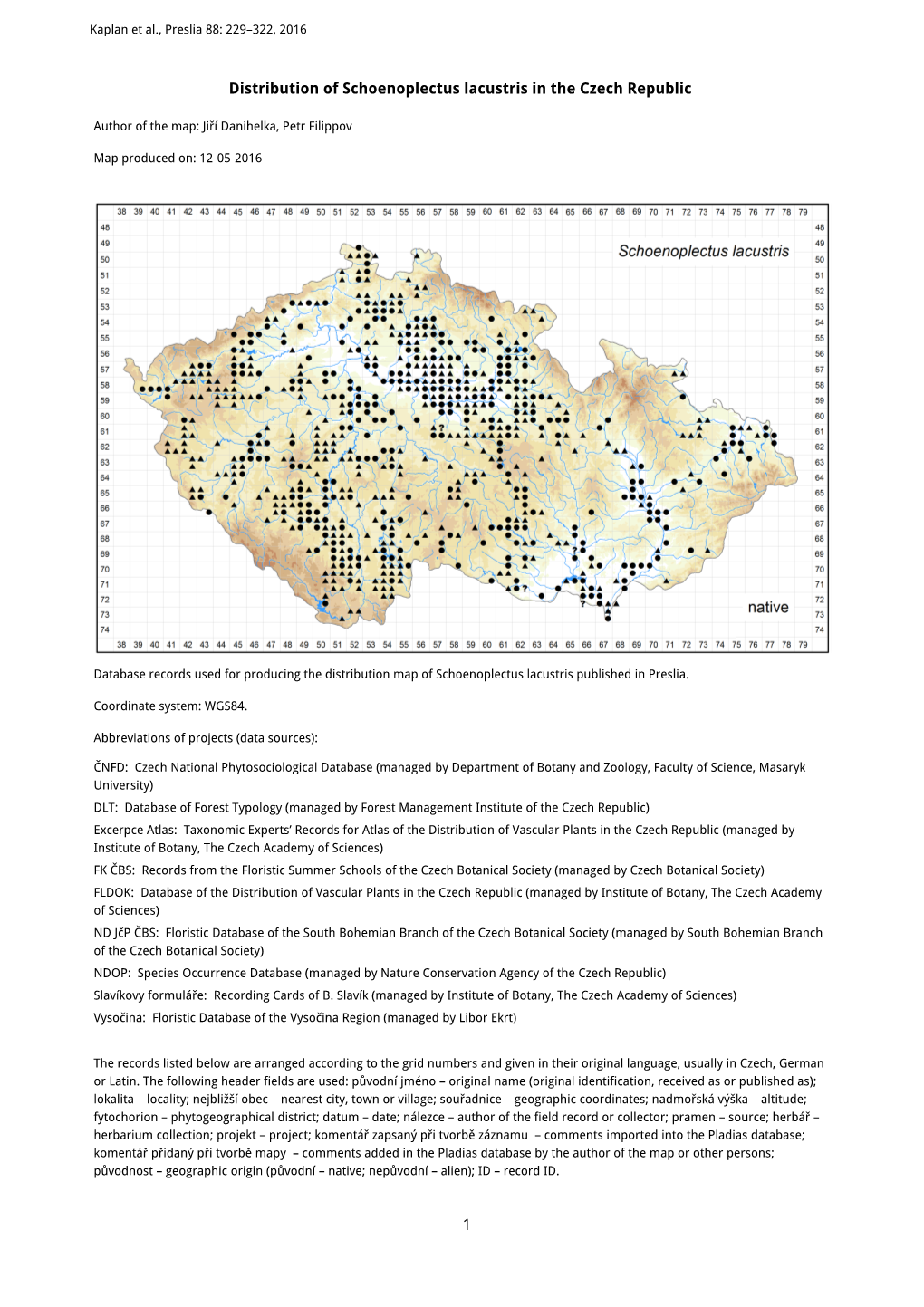 1 Distribution of Schoenoplectus Lacustris in the Czech Republic