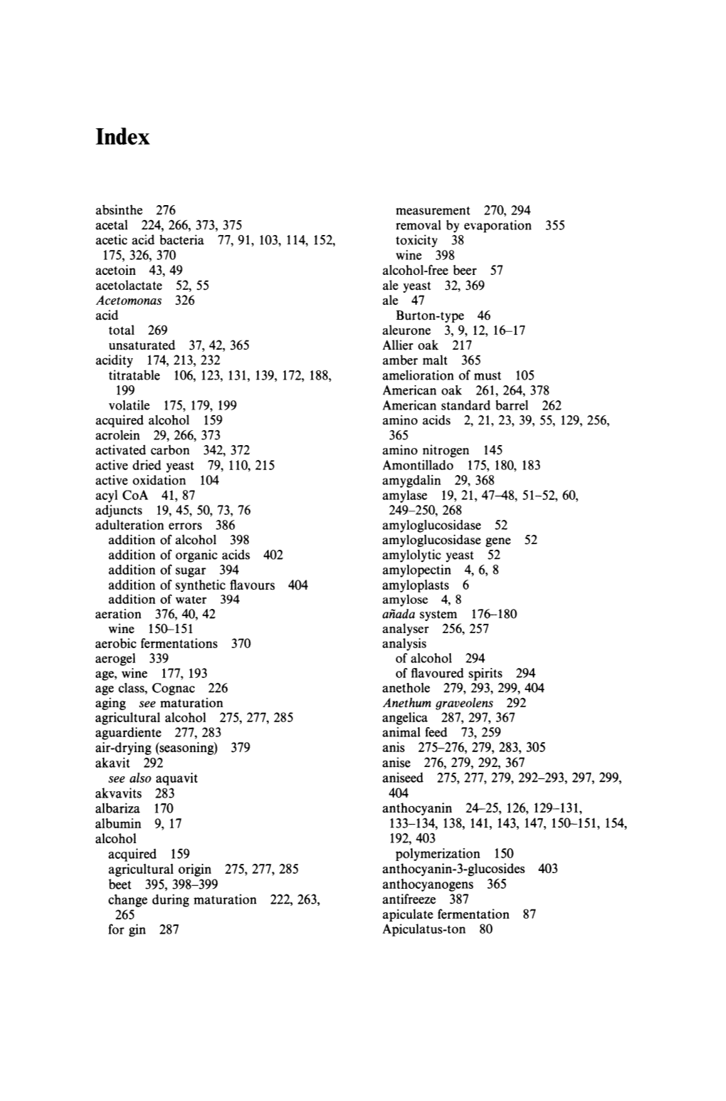 Absinthe 276 Acetal 224, 266, 373, 375 Acetic Acid Bacteria 77, 91, 103