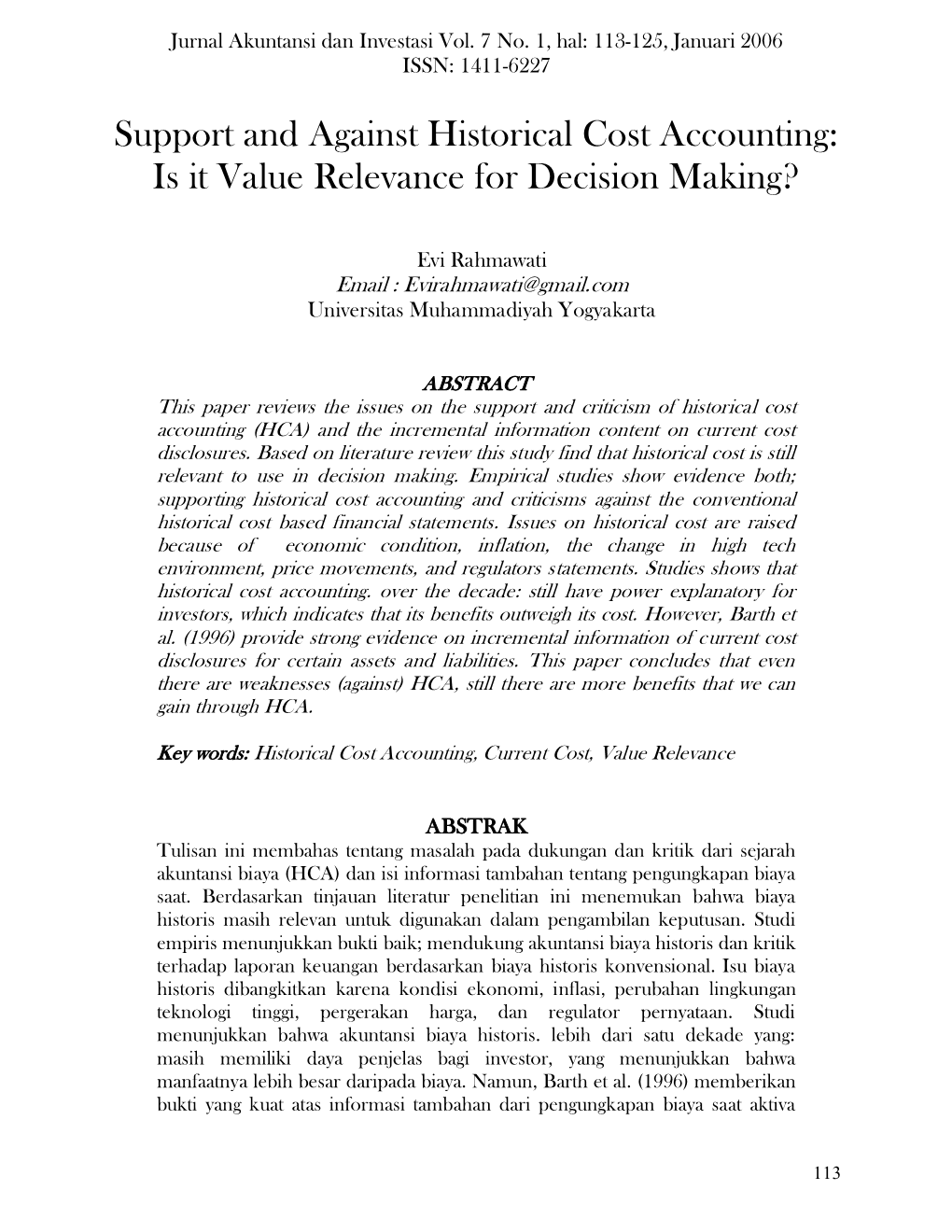 Historical Cost Accounting: Value Relevance for Decision Making