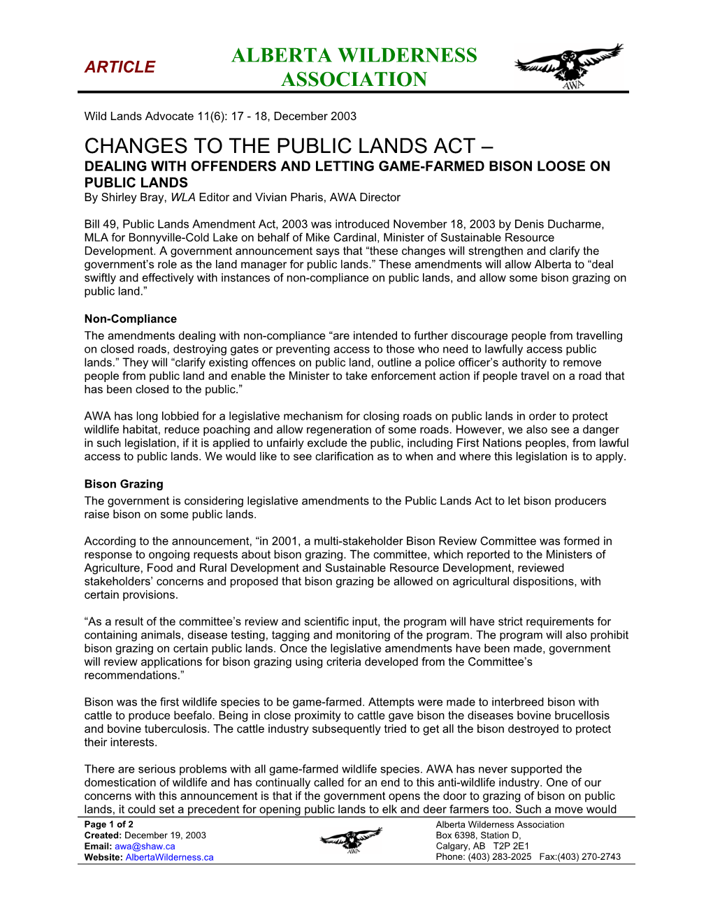 Changes to the Public Lands