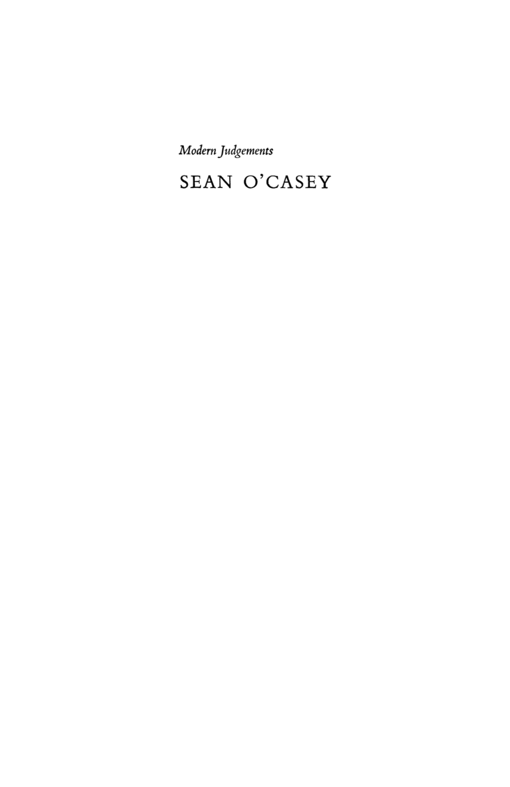 Sean O'casey Modern Judgements