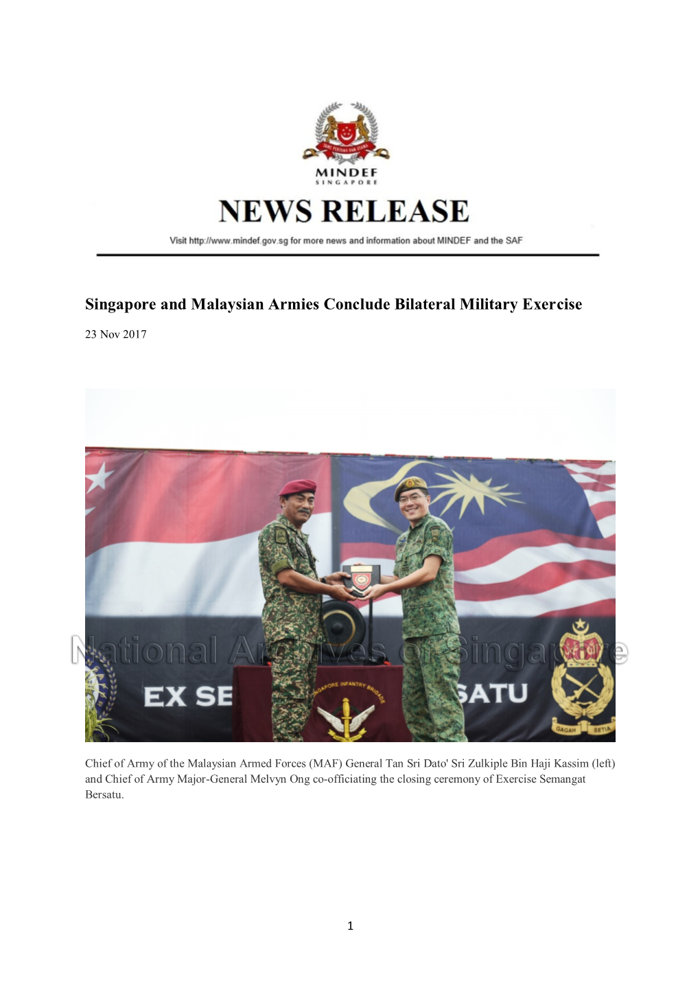 Singapore and Malaysian Armies Conclude Bilateral Military Exercise