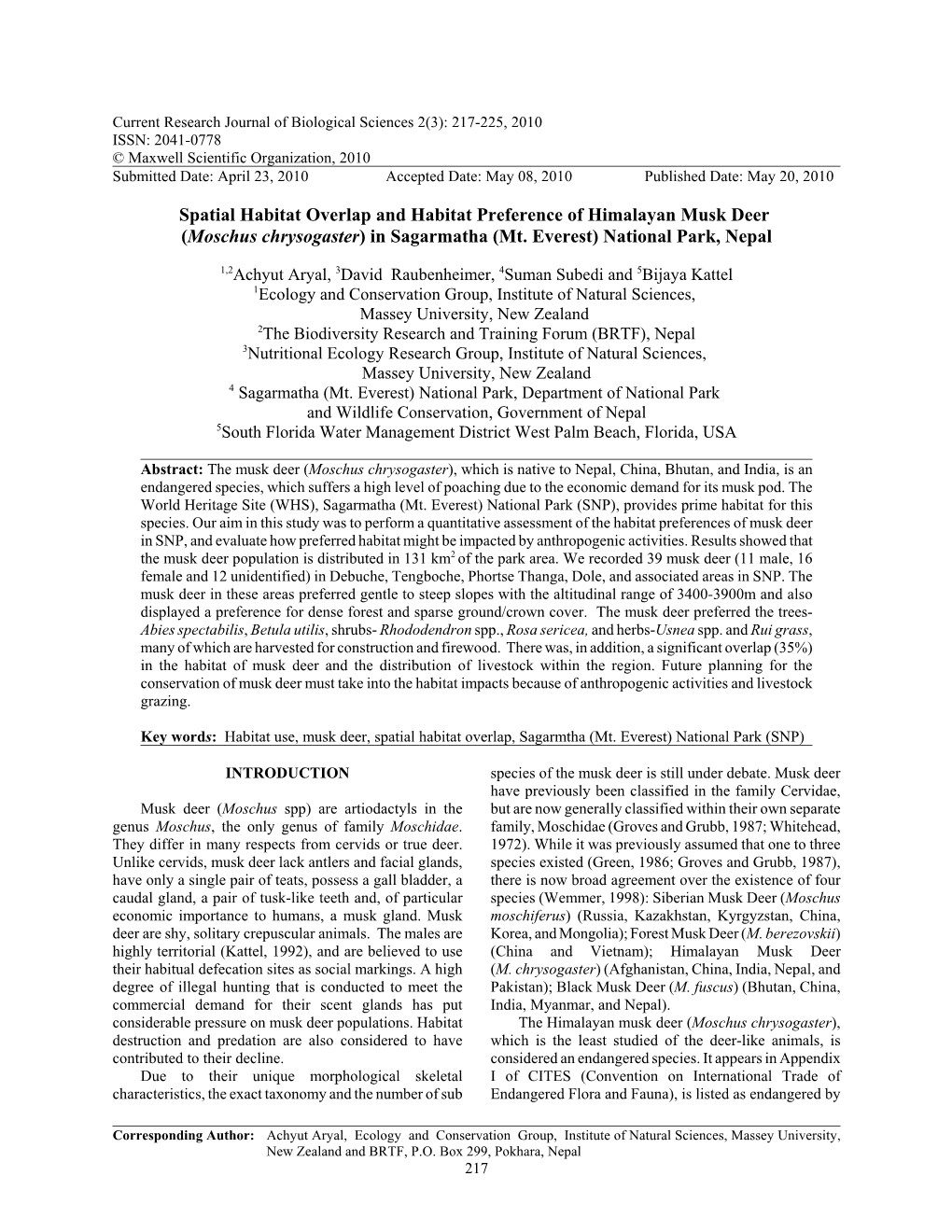 Spatial Habitat Overlap & Habitat Preference of Himalayan Musk Deer