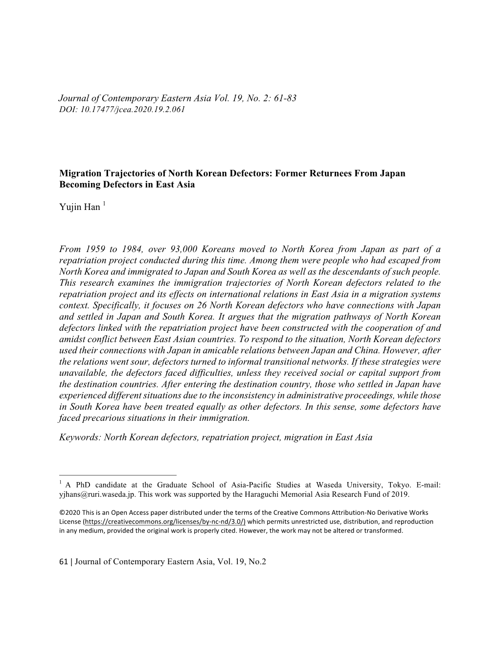 61-83 Migration Trajectories of North Korean Defectors